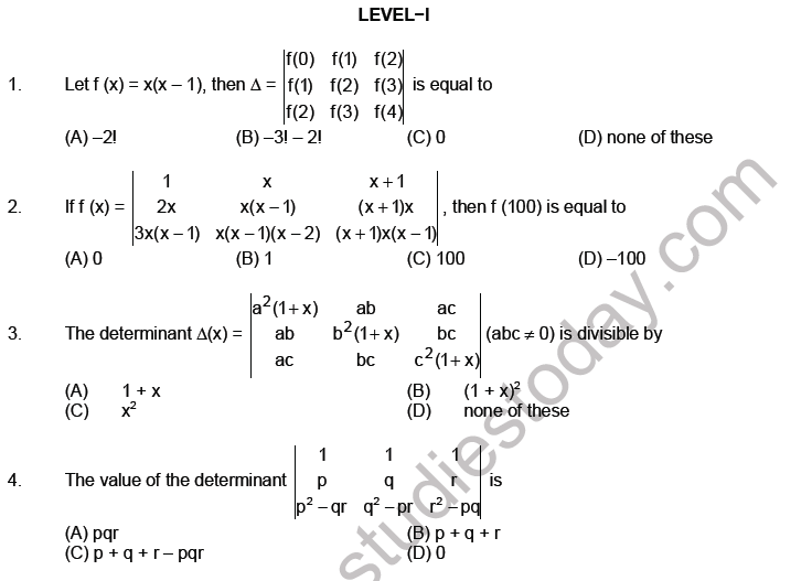 JEE Mathematics Matrices and Determinants MCQs Set A, Multiple Choice